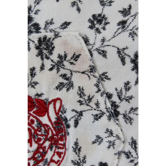 Lauren Ralph Lauren Black Floral White Pajama Shirt L Crest Embroidery Red Trim - Picture 4 of 9